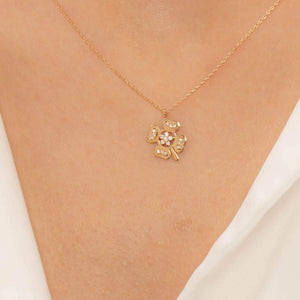 14K Solid Gold Diamond Flower Charm Necklace For Women - Jewelryist