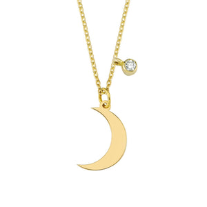 14K Solid Gold Diamond Crescent Moon Necklace For Women - Jewelryist