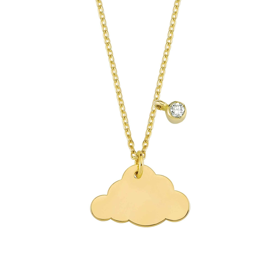 14K Solid Gold Diamond Cloud Charm Necklace for Women - Jewelryist