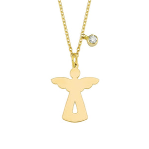 14K Solid Gold Diamond Angel Charm Necklace for Women - Jewelryist