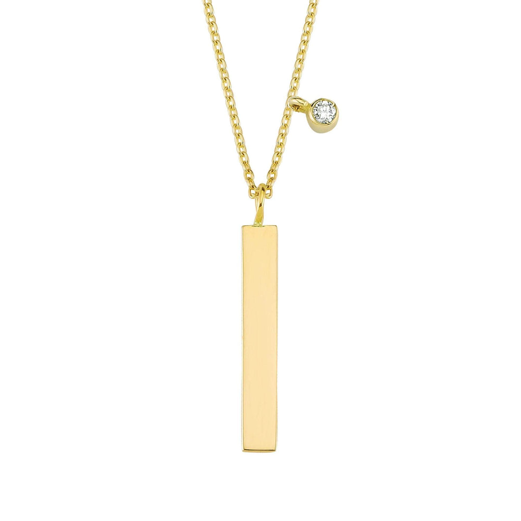 14K Solid Gold Diamond Bar Charm Necklace for Women - Jewelryist