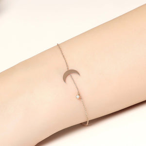 14K Solid Gold Diamond Crescent Moon Bracelet for Women - Jewelryist