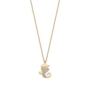 14K Solid Gold Diamond Sea Horse Charm Necklace For Women - Jewelryist