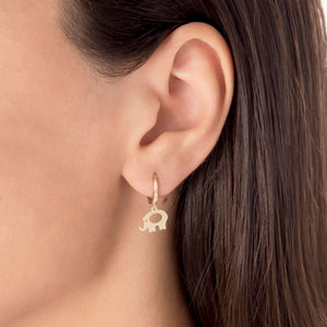 Cute Earrings with Dangle Elephant Charm in Gold
