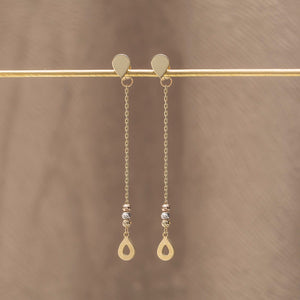 Dainty Long Chain Earrings with Pear Shaped Charm in Gold