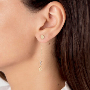Dainty Long Chain Earrings with Pear Shaped Charm in Gold