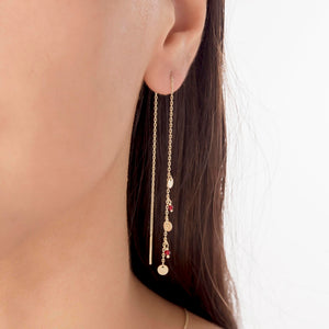 Tiny Disc Charm Threader Earrings with Ruby in Solid Gold