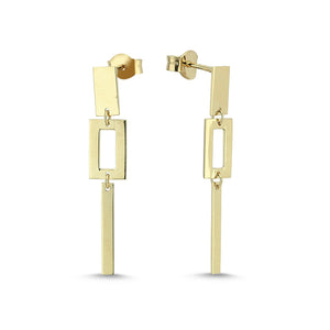 14k Yellow Gold Geometric Charm Dangle Earrings