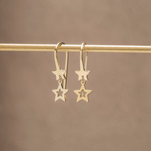 Dainty Dangle Earrings with Tiny Star Charm in Gold