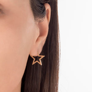Unique 14k Gold Star Hoop Earrings