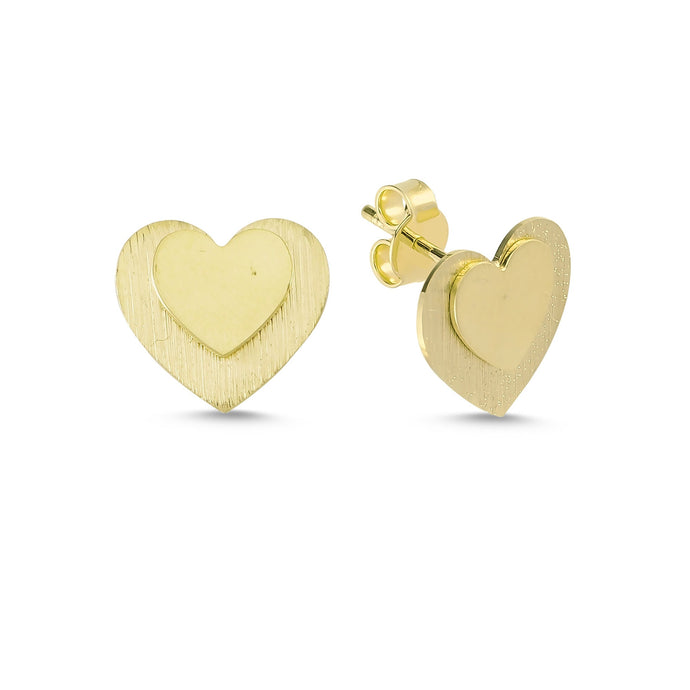 Matte Finish Heart Stud Statement Earrings in Yellow Gold