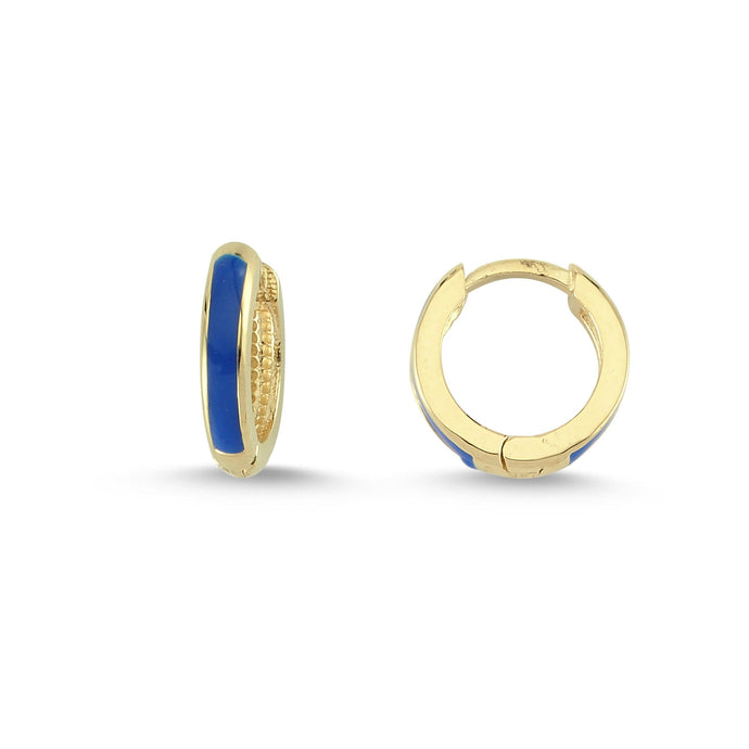 Mini Endless Hoop Earrings with Blue Enamel in Gold