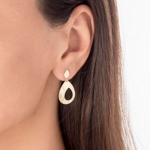 Large Pear Shaped Dangle Statement Earrings in Matte Gold