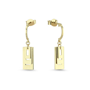 Multi Rectangular Charm Dangle Earrings in Solid Gold