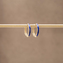 Load image into Gallery viewer, Classic Navy Blue Enamel Hoop Earrings in 14kt Gold
