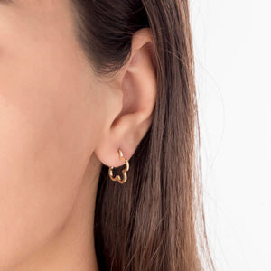 Thin Clover Half Hoop Earrings in Solid Gold