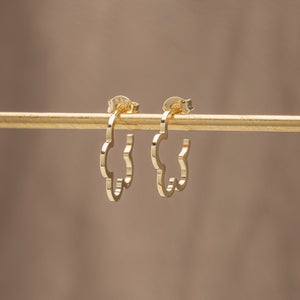 Thin Clover Half Hoop Earrings in Solid Gold