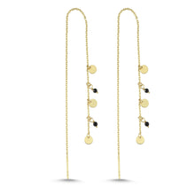 Load image into Gallery viewer, 14k Gold Small Disc Threader Earrings with Onyx
