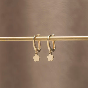 Tiny Dangle Shamrock Charm Earrings in Real 14k Gold