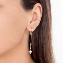 Load image into Gallery viewer, 14k Gold Triangle Charm Long Earrings with Small Pearl
