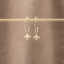 Load image into Gallery viewer, Unique Swallow Charm Half Hoop Earrings in Gold
