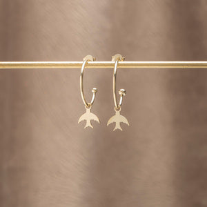 Unique Swallow Charm Half Hoop Earrings in Gold