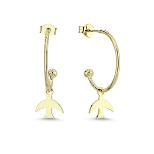 Unique Swallow Charm Half Hoop Earrings in Gold