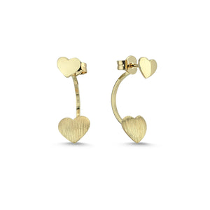 Matte and Shiny Heart Front Back Stud Earrings in Gold