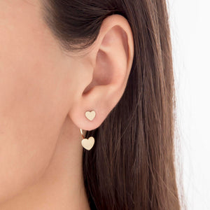 Matte and Shiny Heart Front Back Stud Earrings in Gold