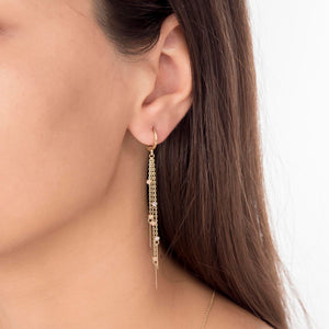 Small Laser Cut Ball Chain Tassel Earrings in Gold