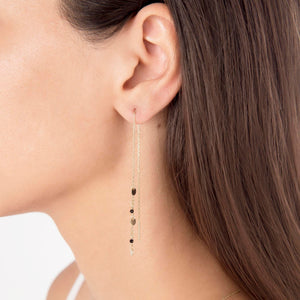 14k Gold Small Disc Threader Earrings with Onyx