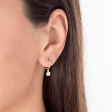 Load image into Gallery viewer, Tiny Dangle Shamrock Charm Earrings in Real 14k Gold
