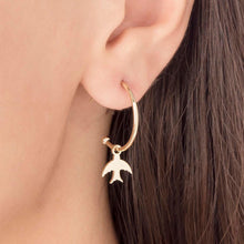Load image into Gallery viewer, Unique Swallow Charm Half Hoop Earrings in Gold
