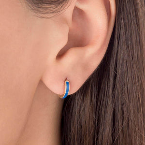 Mini Endless Hoop Earrings with Blue Enamel in Gold
