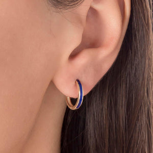 Classic Navy Blue Enamel Hoop Earrings in 14kt Gold