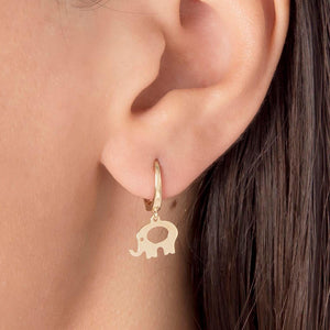 Cute Earrings with Dangle Elephant Charm in Gold