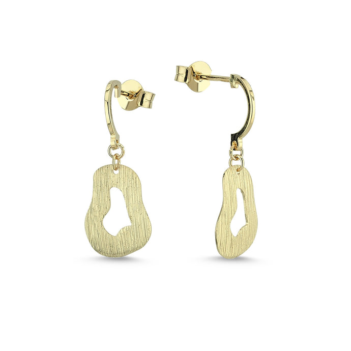 Solid Gold Heart Dangle Earrings with Matte Finish