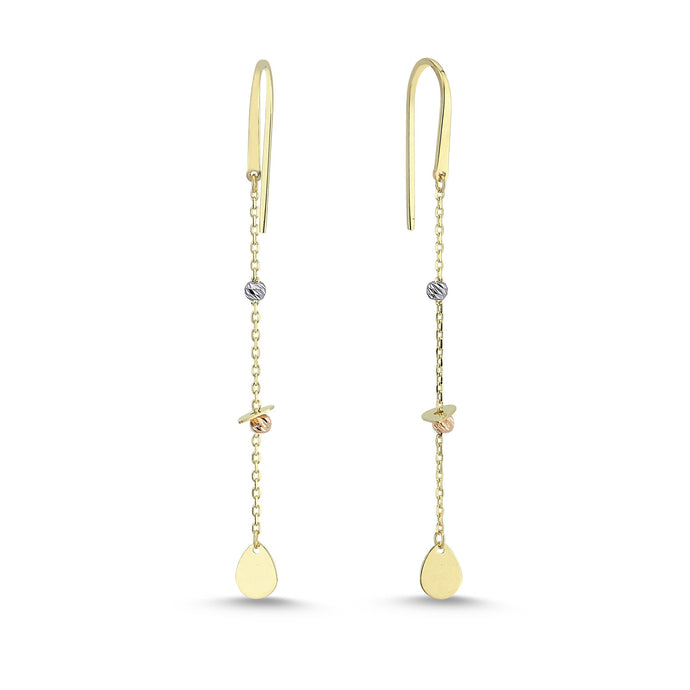 Dangle Pear Charm Earrings with Small Gold Laser Cut Ball