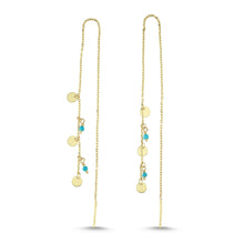 Load image into Gallery viewer, 14kt Real Gold Disc Thredaer Earrings with Turquoise
