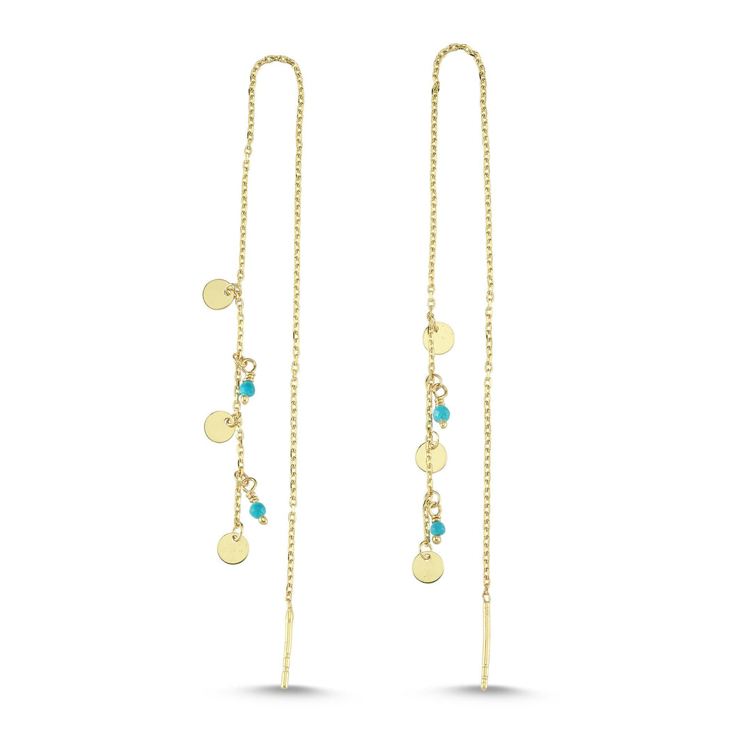 14kt Real Gold Disc Thredaer Earrings with Turquoise
