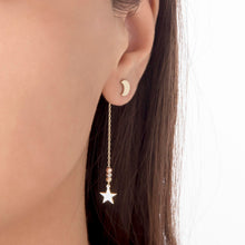 Load image into Gallery viewer, Minimalist Moon and Star Dangle Earrings in Real Gold
