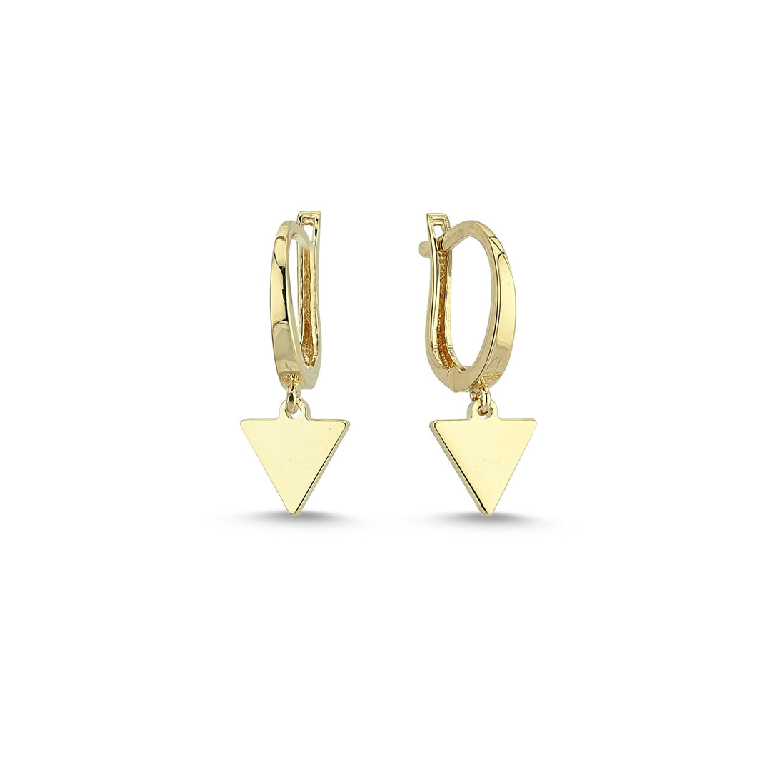 Cute Triangle Charm Dangle Earrings in Real Yellow Gold