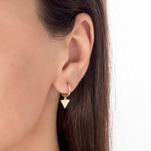 Cute Triangle Charm Dangle Earrings in Real Yellow Gold