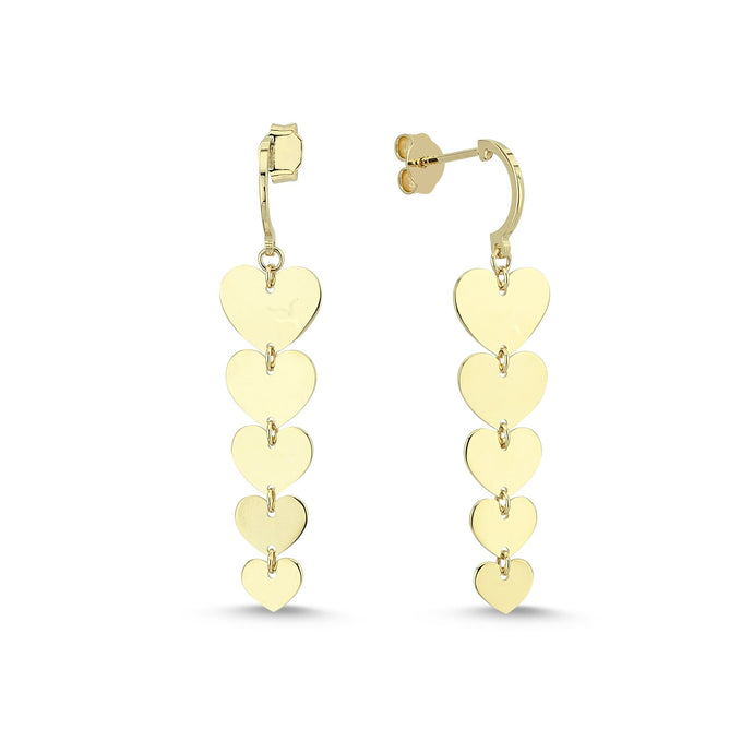 14k Solid Gold Heart Dangle Drop Earrings