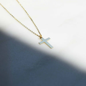 Tiny Gold Religious Cross Charm Necklace