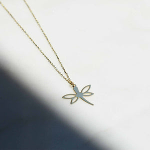 Dainty Solid Gold Dragonfly Charm Necklace