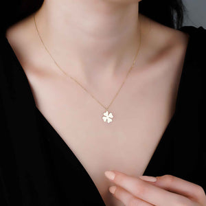Four Leaf Shamrock Charm Necklace in Real Gold