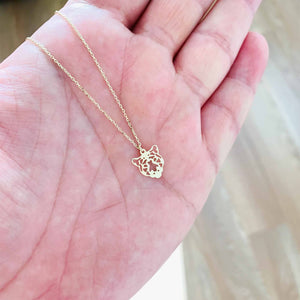Thin Tiger Face Charm Necklace in Real 14kt Gold