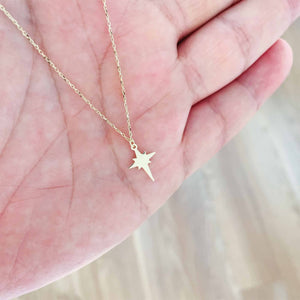 Dainty Starburst Charm Necklace in Solid Yellow Gold