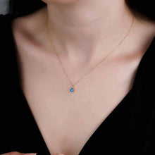 Load image into Gallery viewer, Pear Shaped Blue Evil Eye Charm Necklace in 14k Solid Gold
